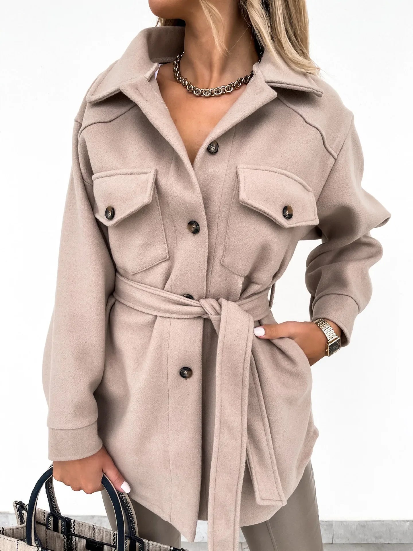 Women's Solid Colour Lapel Single Breasted Solid Colour Loose Jacket 2025 Autumn/winter Jacket.  S-XXL