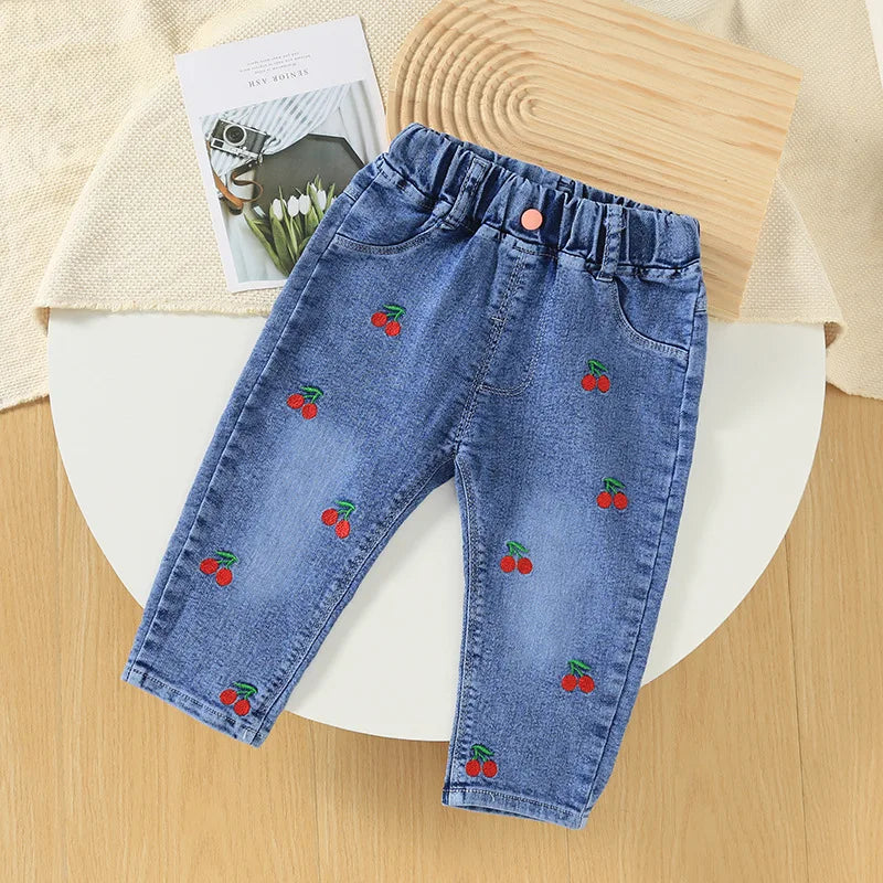 2025 New Girls Jeans Children Spring Autumn Fashion jeans flared pants Girls High Quality Bow leisure long Pants 0-5 Y