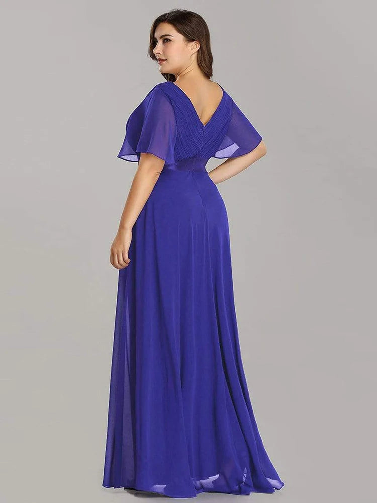 New Women Evening Long Elegant A Line V Neck Chiffon Formal Party Dress.  S-2XL