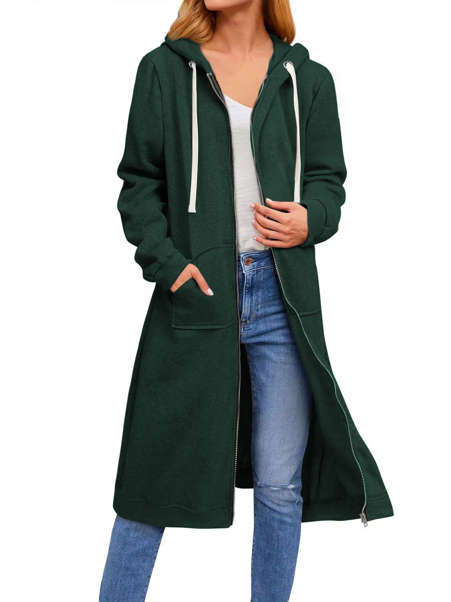 Plus Size long Hoodie for Women Casual Full Zip Comfortable Women's Fashionable  long Sweatshirts With Pocket