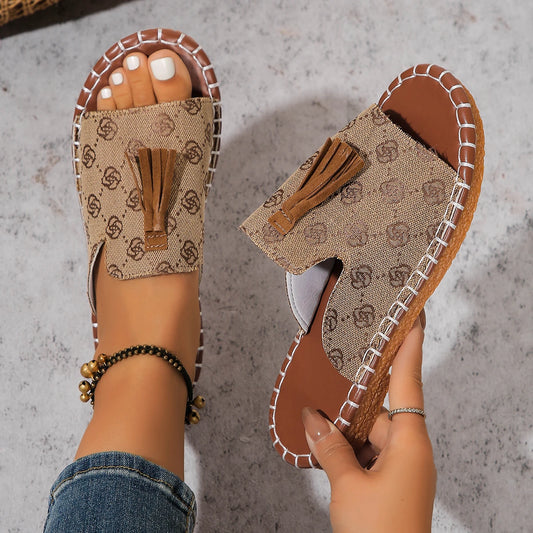 Women Summer Casual Beach Fashion Fringe Outdoor Flat Shoes Women Open Toe Sandals Slides