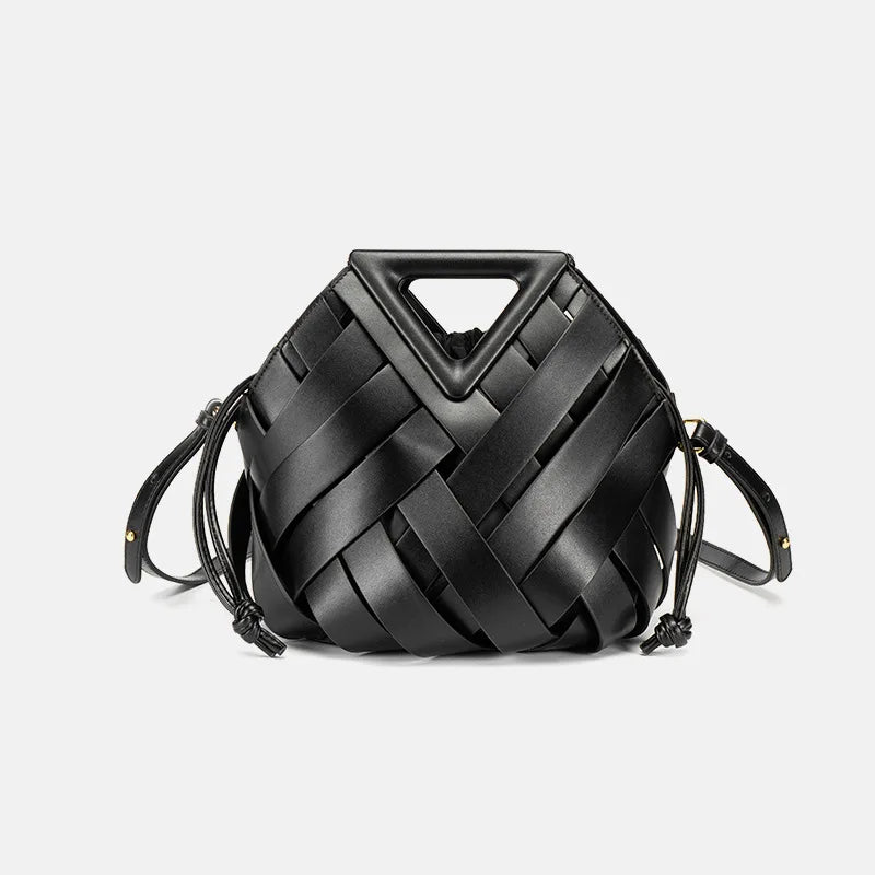 New Design Luxury Fashion Woven Genuine Leather Handbag French Portable Retro Trend Shoulder Bag