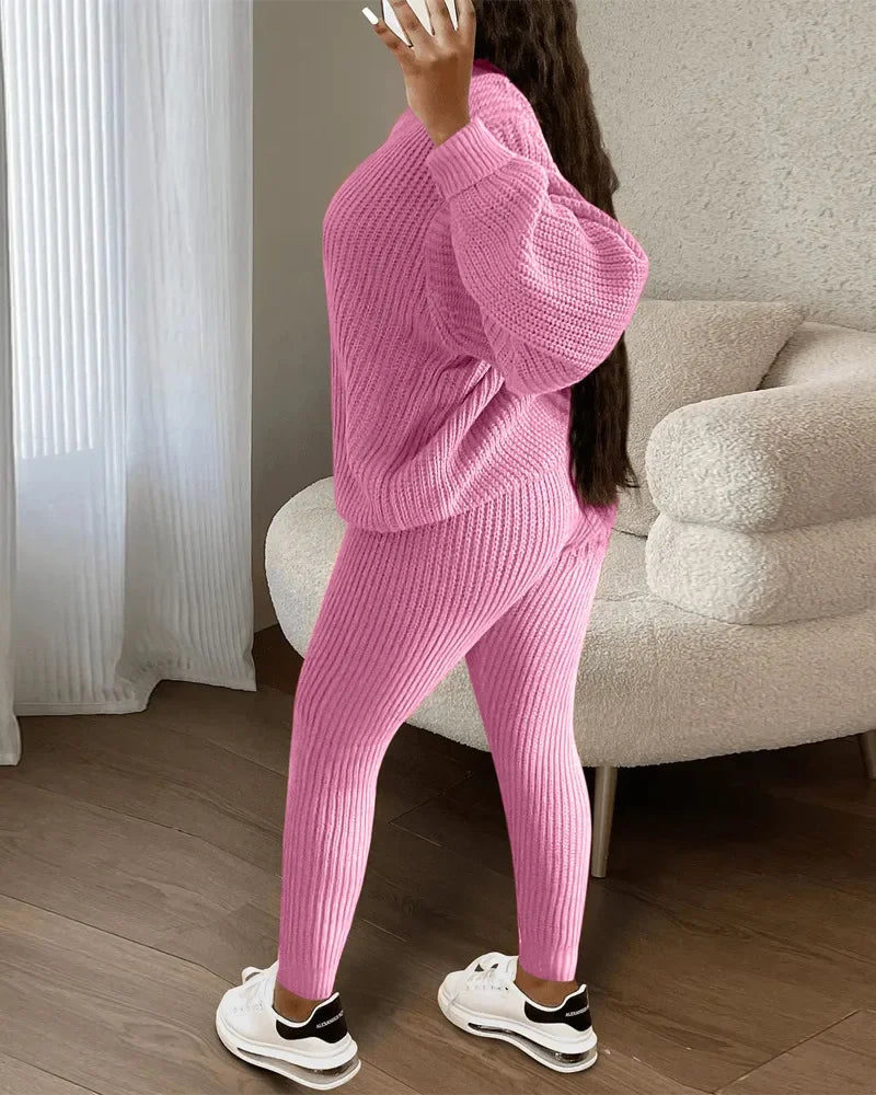 Ladies Two Piece Fashion Leisure Knitted Casual Suit