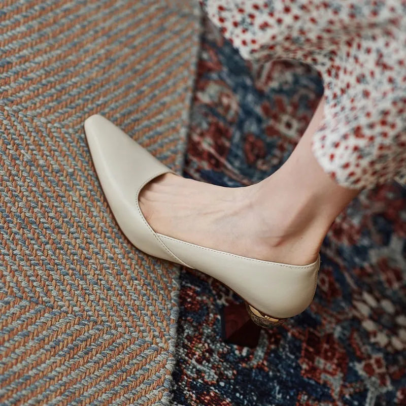 Handmade Leather Women Pumps Sexy Pointed Toe Chic Stylish Dress Shoes