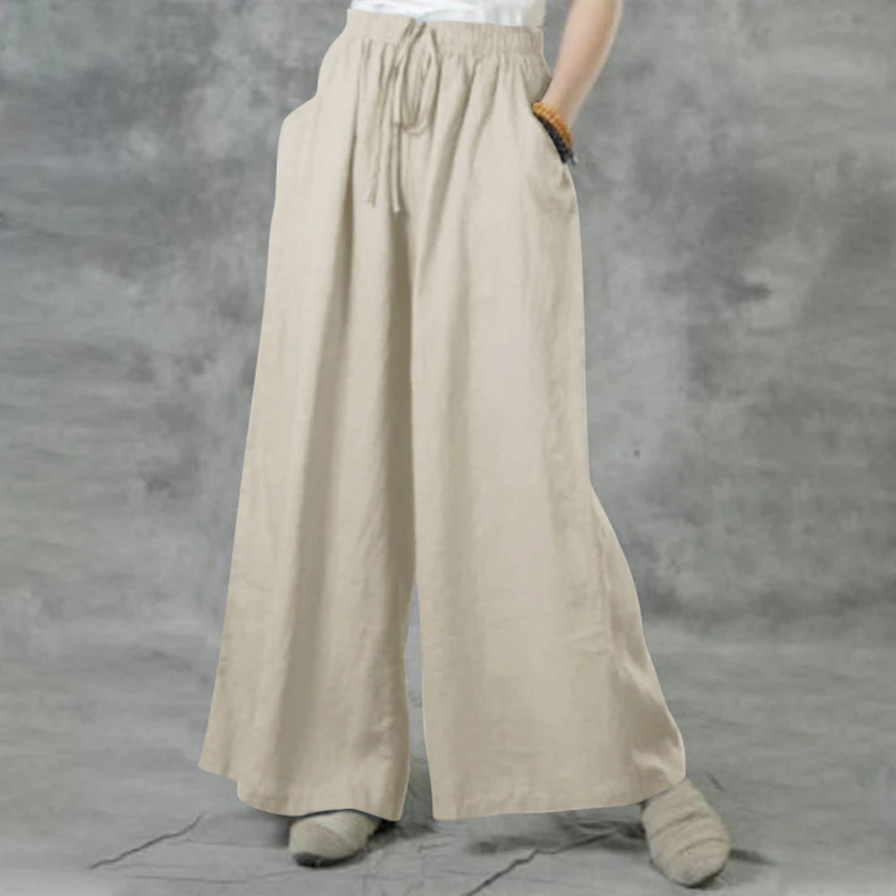 Plus Size High Waist Long Pants for Women Solid Casual Wide Leg Trousers