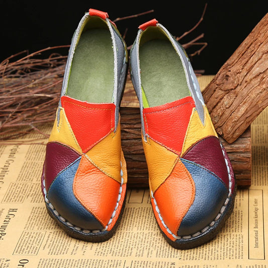 Women Genuine Leather Loafers Mixed Colours Spring Moccasins Casual Shoes