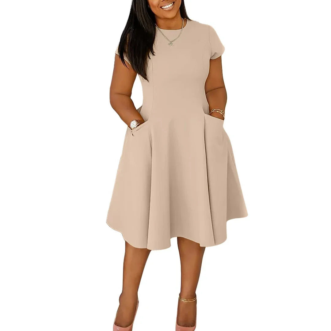 L-4XL Plus Size Dress Short Sleeve Casual Midi Dress.  L-4X