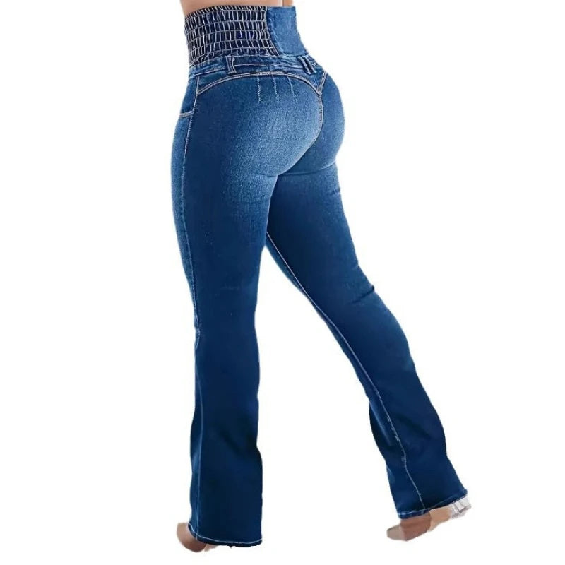 Women  Denim Flare Pant Slim High Waist Street wear Spring 2025. S-xxL