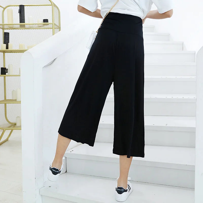 Spring Summer Wide leg calf length Loose Casual yoga pant High Waist three quarter Trousers.  M-2X