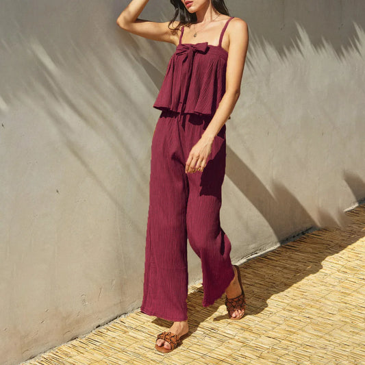 2025 Summer Women's Casual Elegant Solid Colour Top + Trousers Fashion Two-piece set.  S-2X