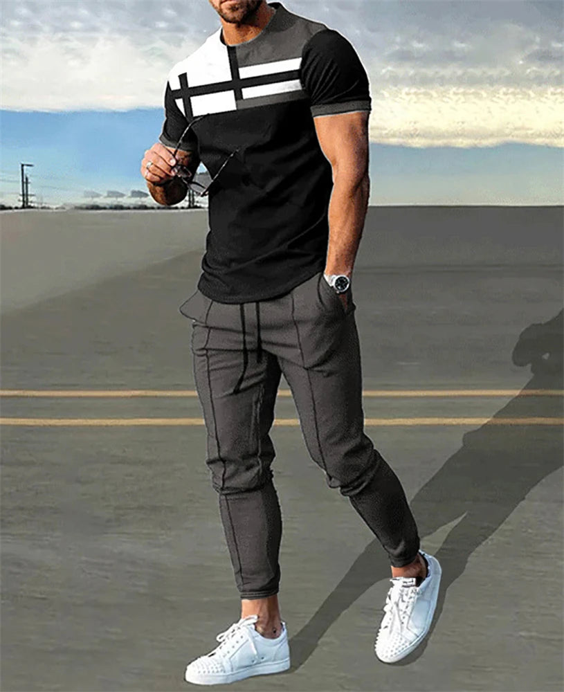 Fashionable Men's 2 Piece Set Short Sleeve Sportswear And Street Wear