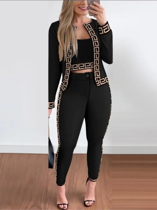 Trendy Pants Set Women Fashion Long Sleeve Coat Camisole Slim Trousers Three Piece Set Female All Season  Streetwear.    S-2X