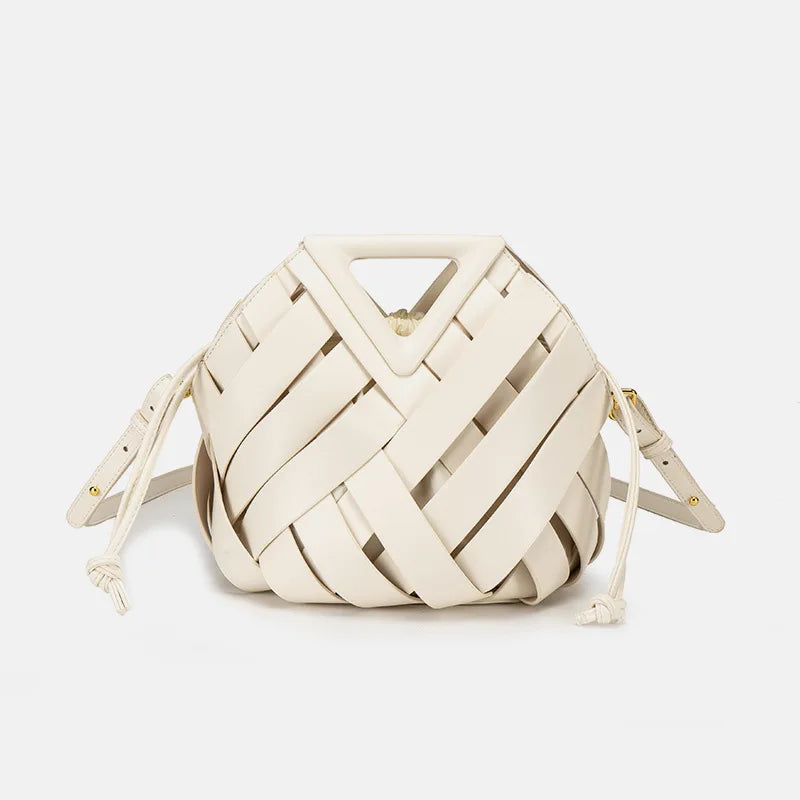 New Design Luxury Fashion Woven Genuine Leather Handbag French Portable Retro Trend Shoulder Bag