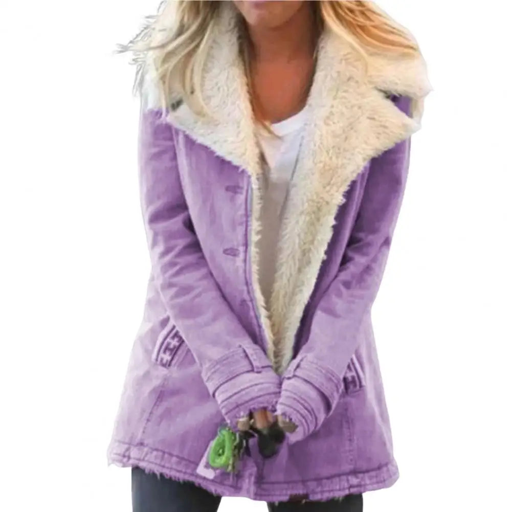 Ladies Very Popular Curvy Size Winter Plush Lamb Wool Warm And Fashionable Lapel Jacket.