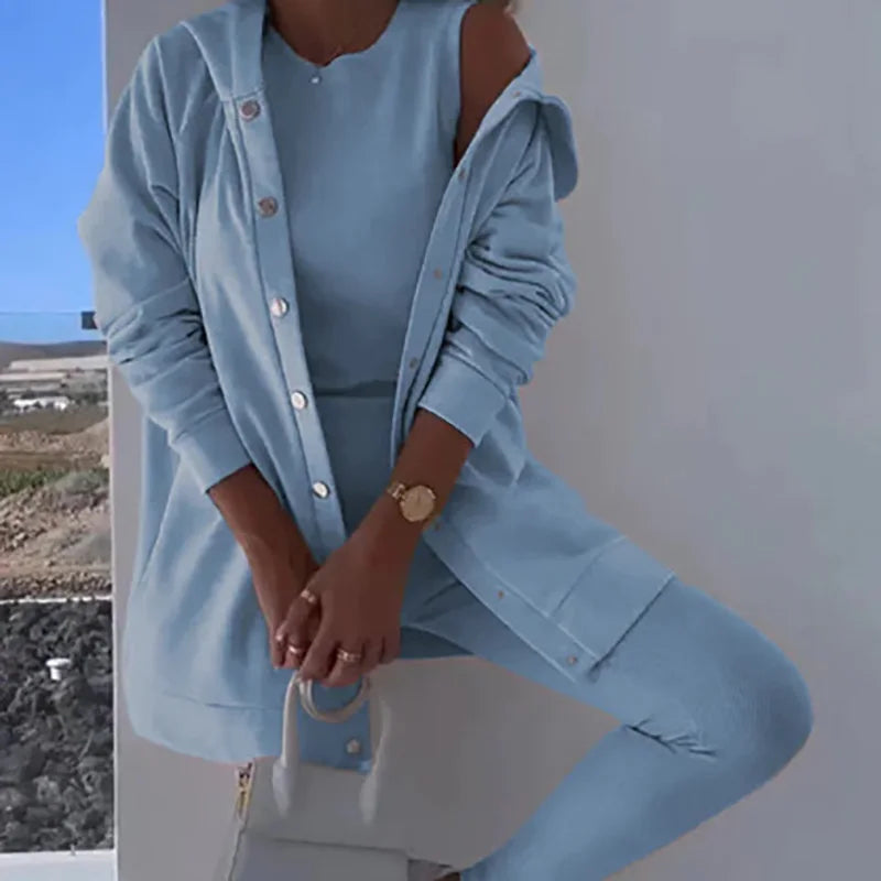 O-Neck Top Long Sweater Matching Set,Solid Three Piece Outfit, .  S-3x