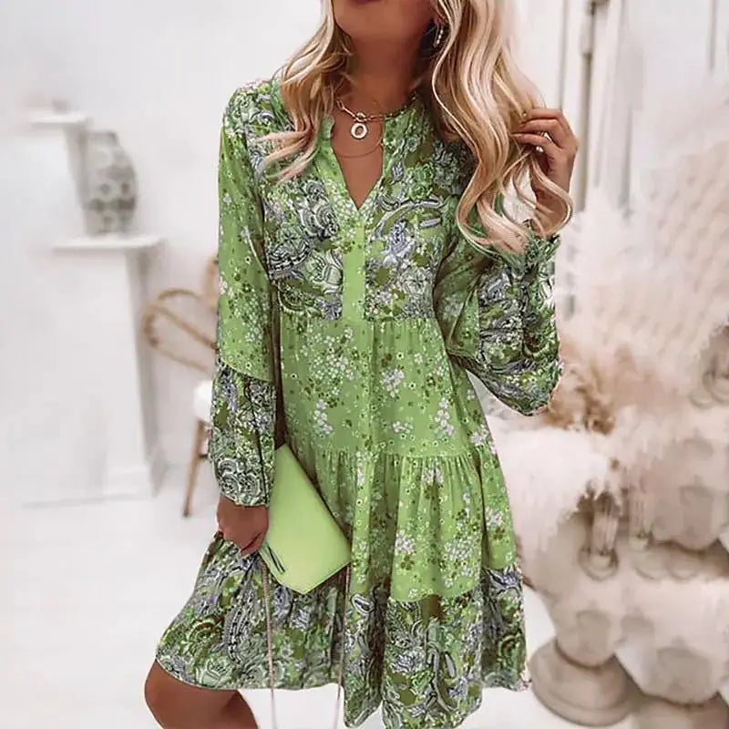 Casual Floral Print Dress For Women 2025 Spring Summer Loose A Line Dress