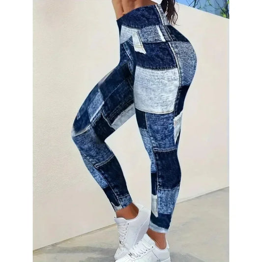 Women's Plus Size 1XL-5XL Casual Sport Pants Casual Slim Fit Imitation Denim Tight High Waist Leggings