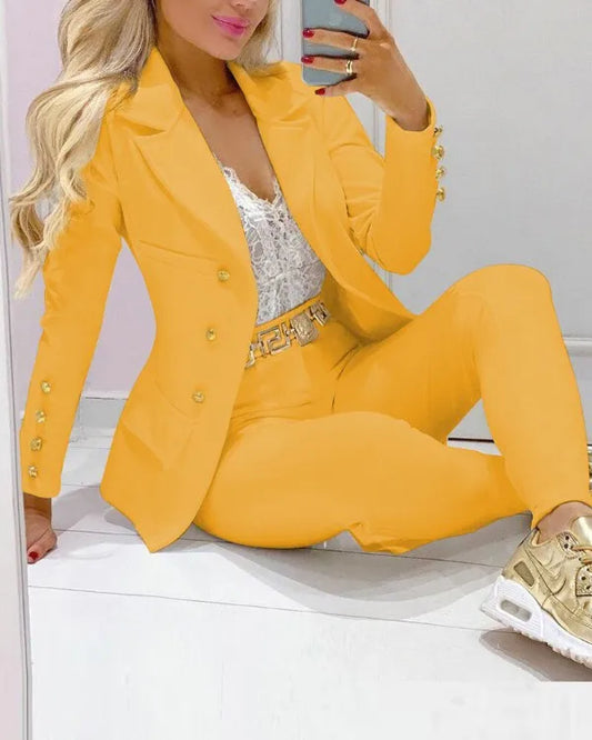 Casual Solid 2 Piece Suit Elegant Long Sleeve Two Piece Set. Size: S-xxL