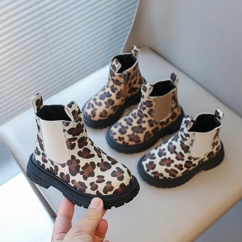 Kids Boots Leopard Prints Classic Little Boys Ankle Boots Side Zipper Fashion Classic Unisex Girls Rubber Boots Breathable Warm