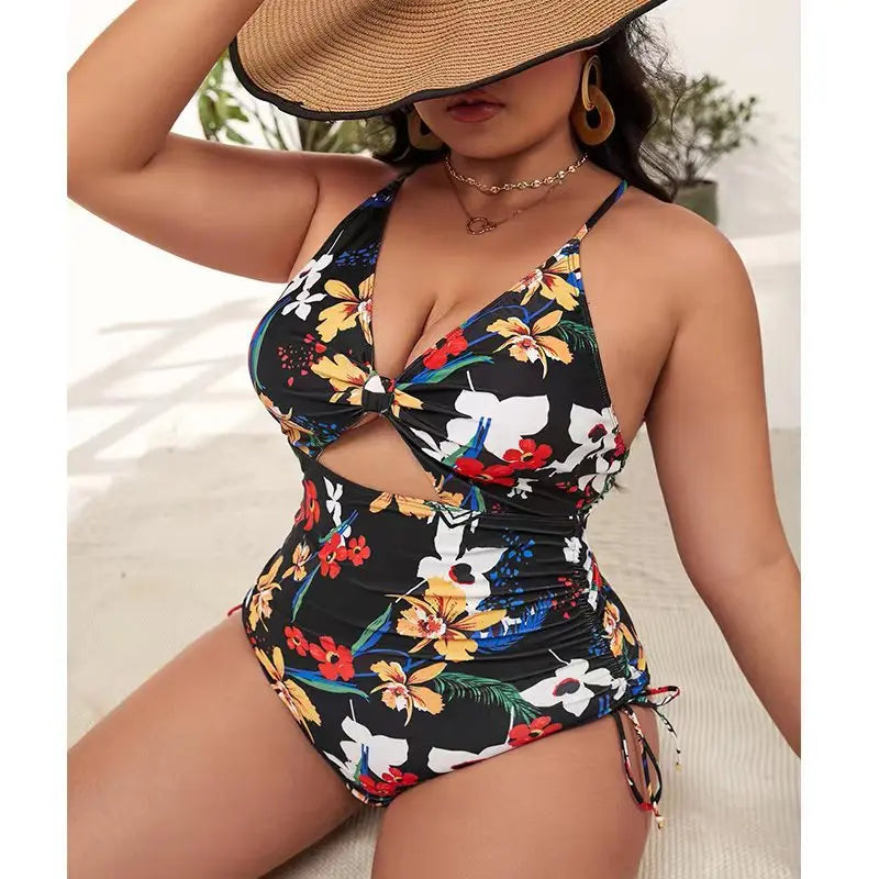 Plus Size Women Print Push Up One Piece Swimsuit Print