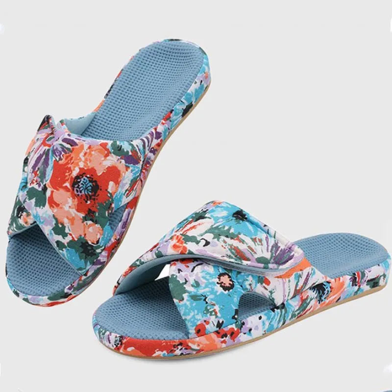 Comwarm Waffle Indoor Cotton Slippers For Women Open Toe Anti-Slip Home Slippers Four Seasons Flat with Arch Support.