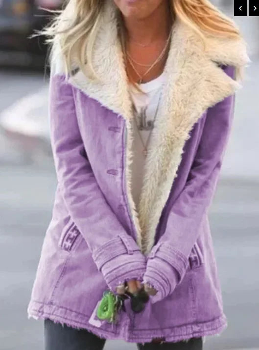 Women Autumn Winter Solid Color Plush Lapel Fashion Casual Jacket.  S-3X