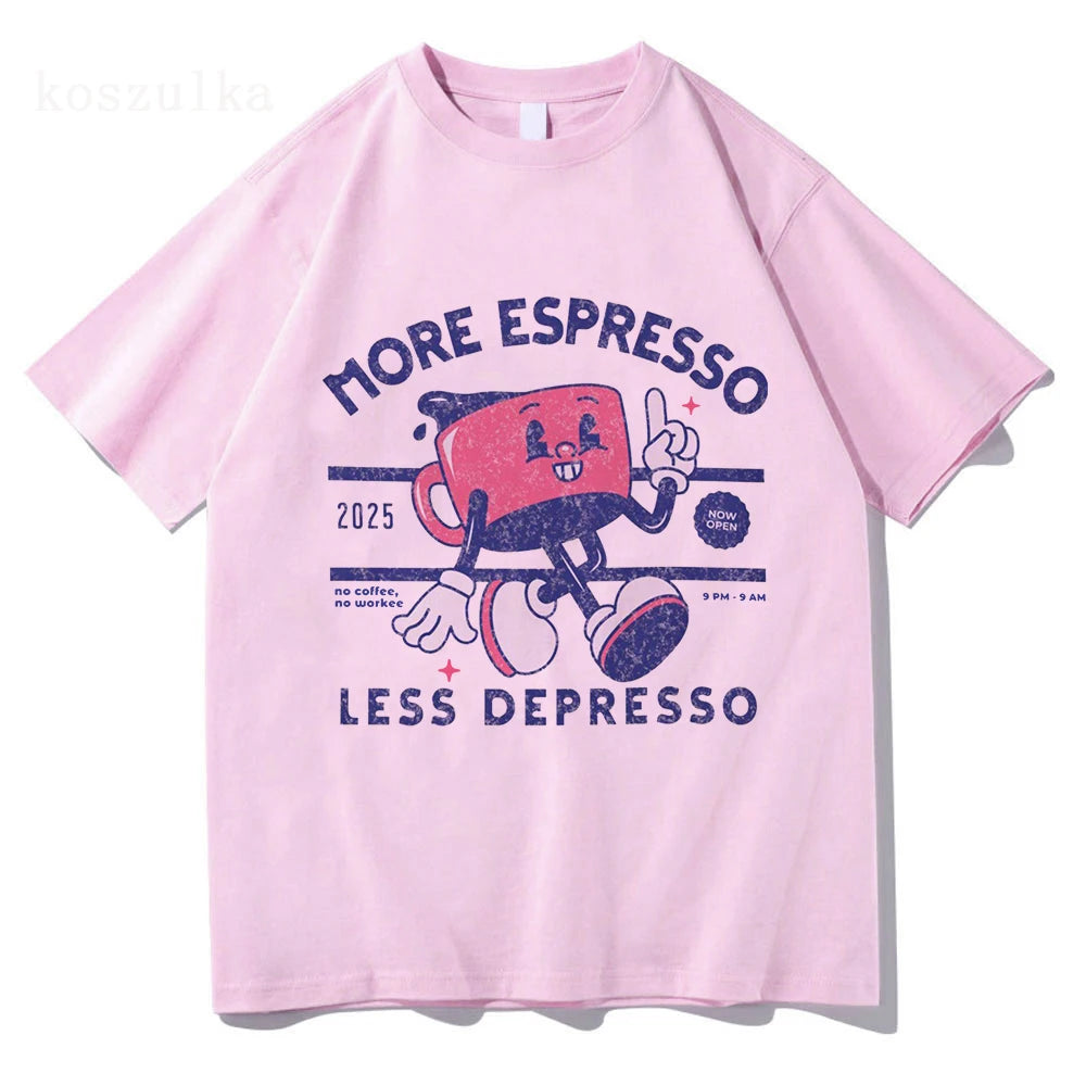 More Espresso Less Depresso T Shirt Men/women Vintage Graphic Unisex High Quality Cotton T-shirt.  XS-2X