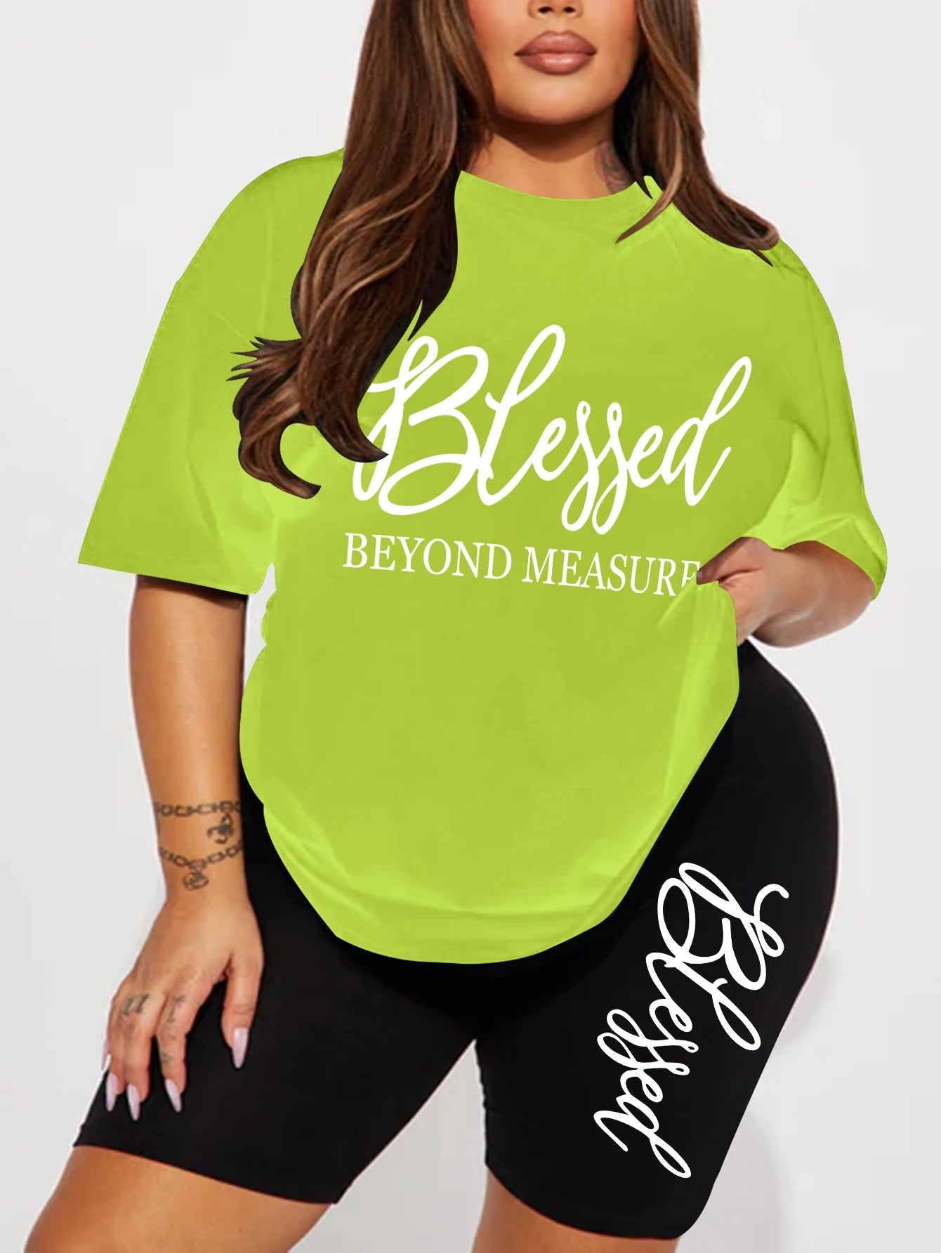 Plus size set for women Summer 2 pieces Blessed printed women's set