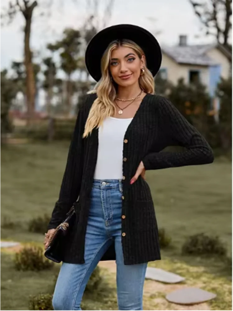 Button Solid Color Long Sleeved  Versatile Fashion High Cardigan.  S-xxL