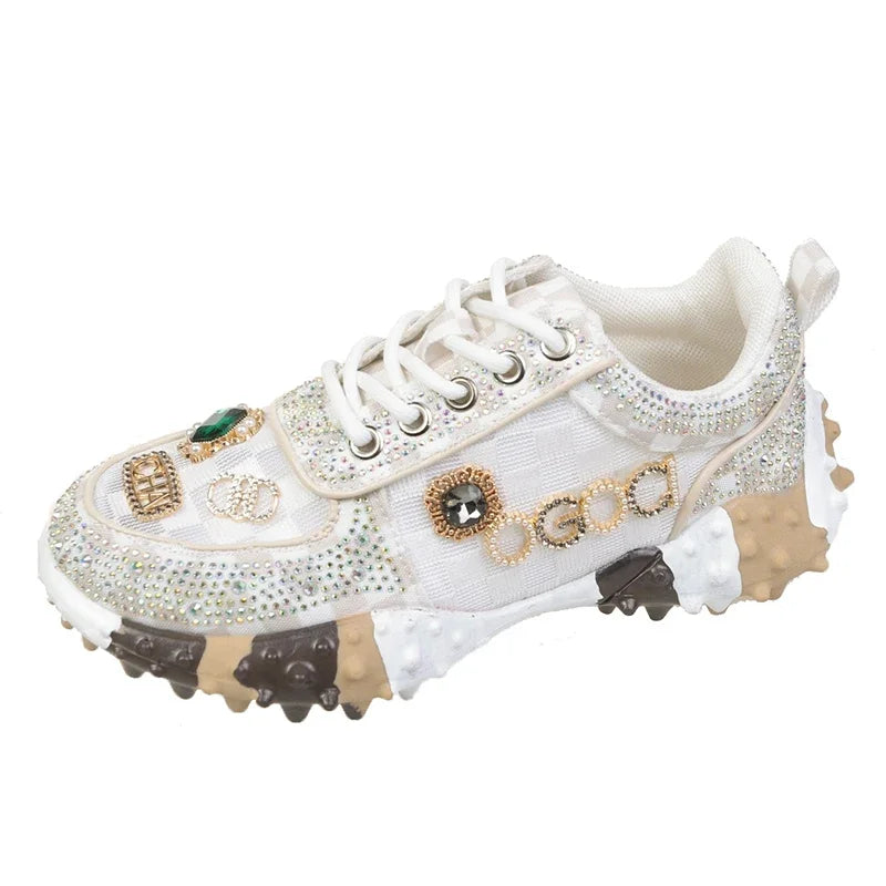 Quality Rhinestone Women Sneaker Diamond Breathable Luxury Designers Casual Thick Bottoms Shoe . Zapatos Mujer