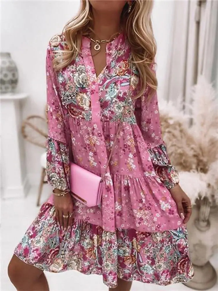 Casual Floral Print Dress For Women 2025 Spring Summer Loose A Line Dress