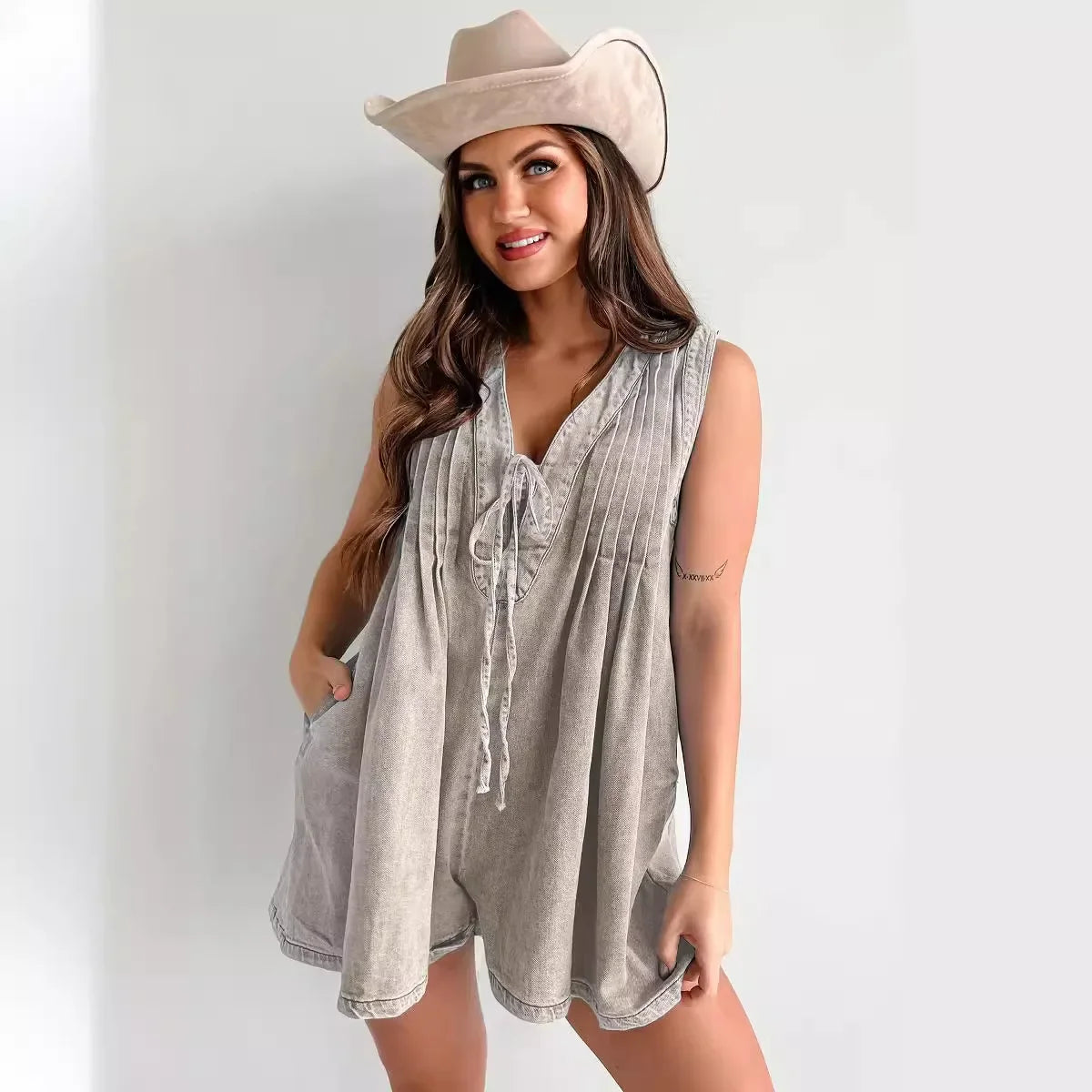 Women One Piece Denim V Neck Overalls Short Pants Casual Loose High Waist Romper 2025.  S-XL