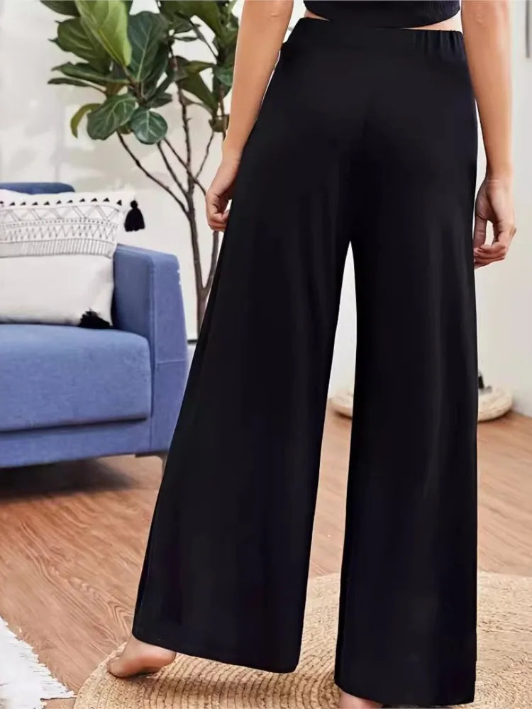 Plus Size Spring Summer Pant Women High Waist Fashion Loose Wide Leg Ladies Trousers