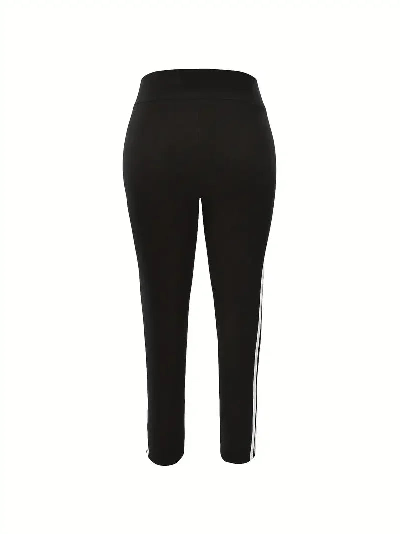 Women 1XL-5XL Plus Size Fashion Striped Leggings Casual Slim Sports Pants