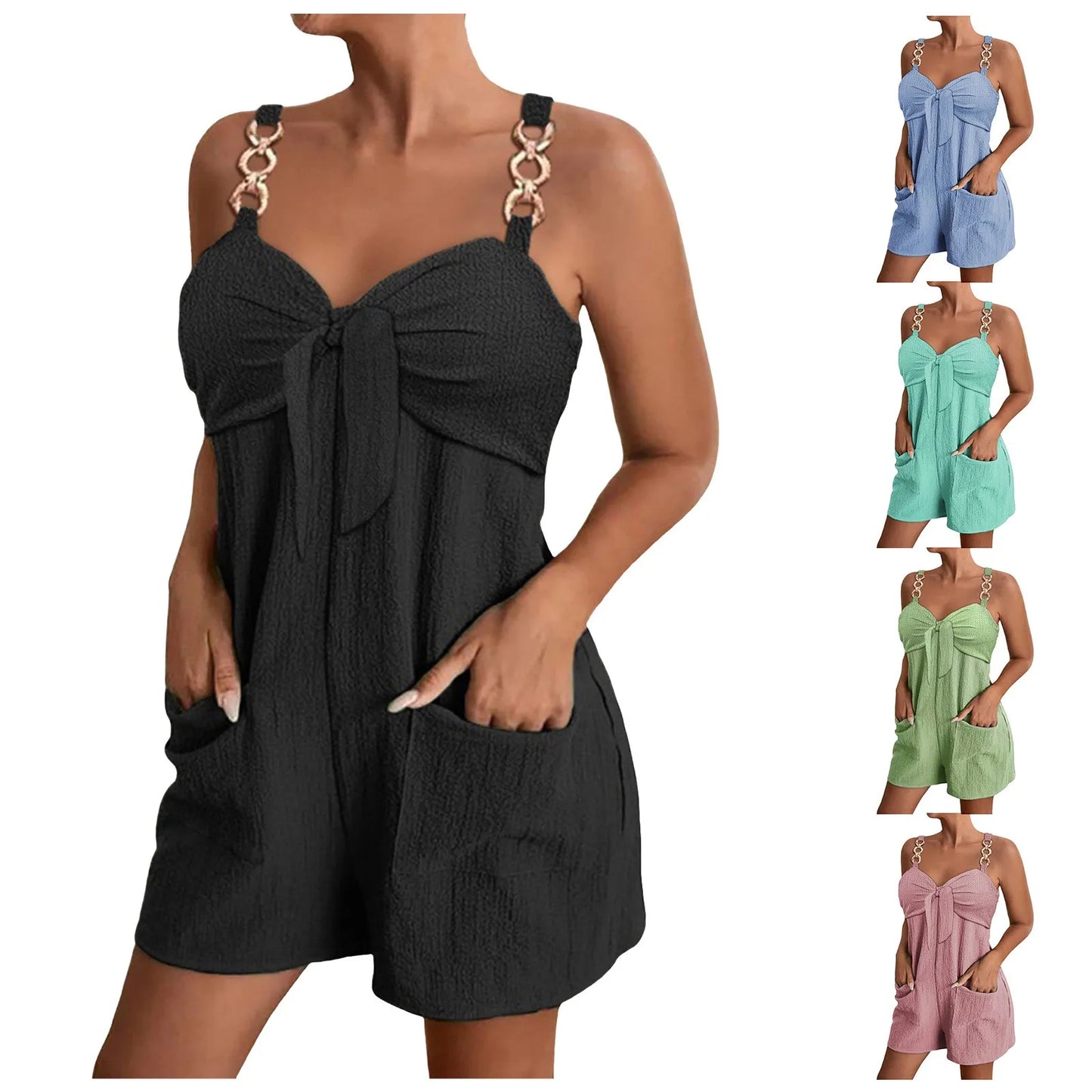 Summer Women's Romper Loose Sleeveless Solid Casual Daily Basic Romper With Pockets.  S-2x