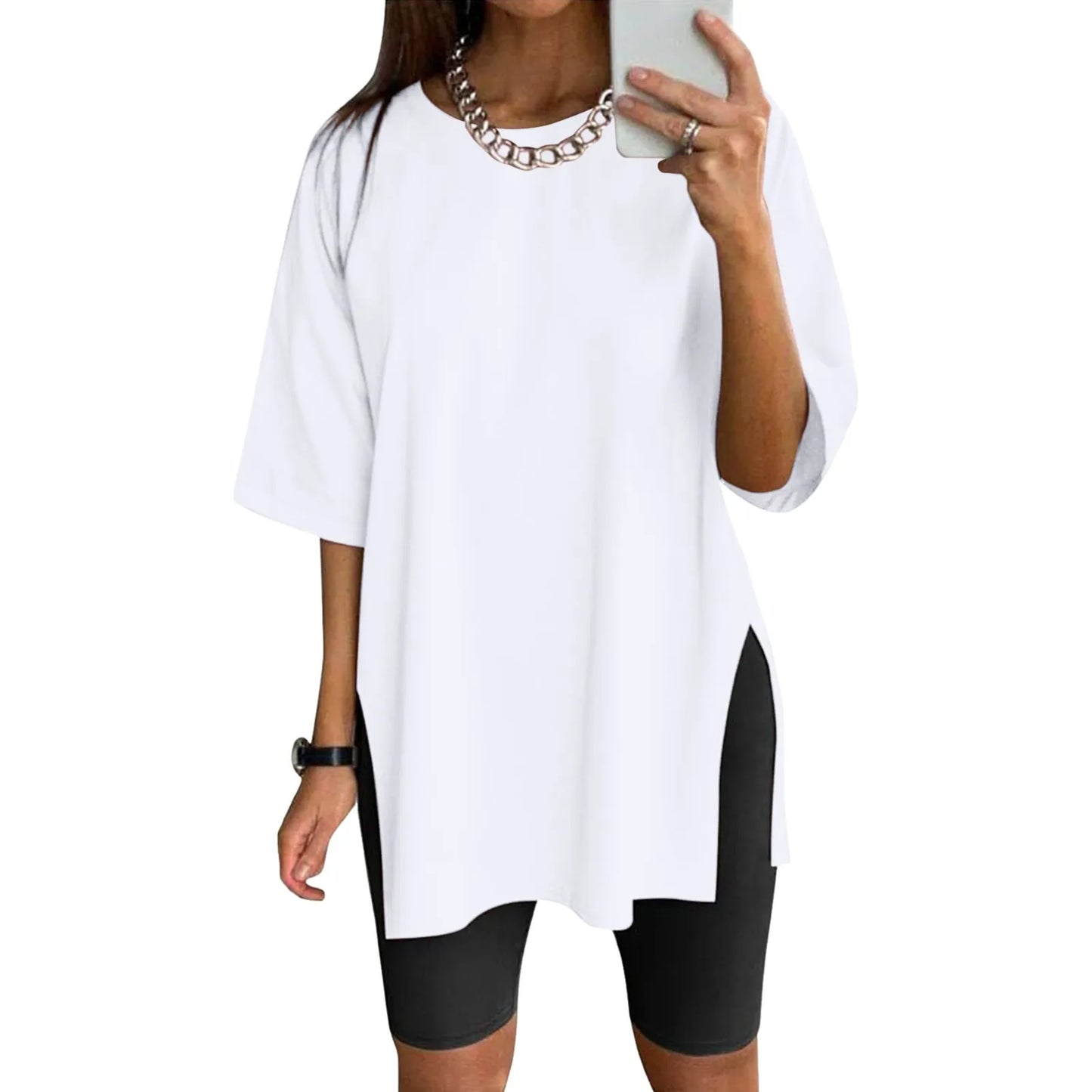 Long Short Sleeve Loose Crew Neck Top.  SZ: S-xxL