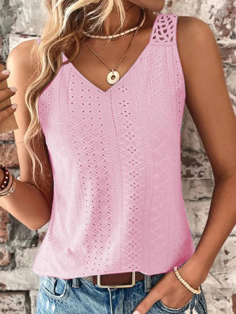 New Ladies Summer Blouse/Tank Back Hollow V-neck Casual Wear