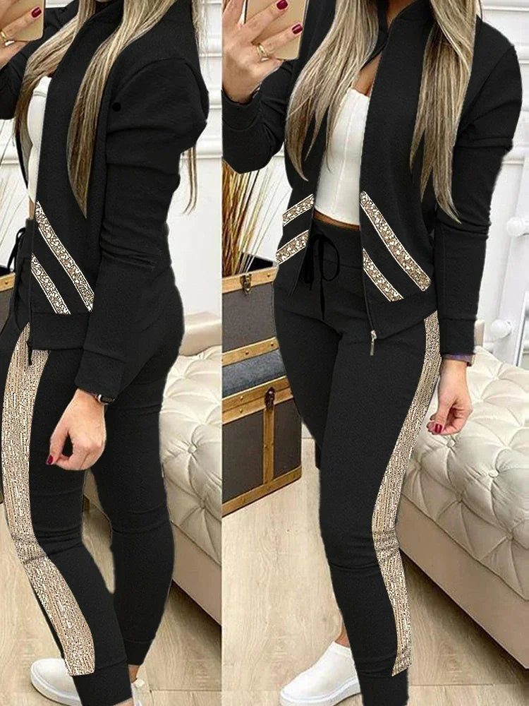 Woman 2 Pieces Suit Zipper Jacket And  Pants Tracksuit Casual 2025 Set.  S-XL