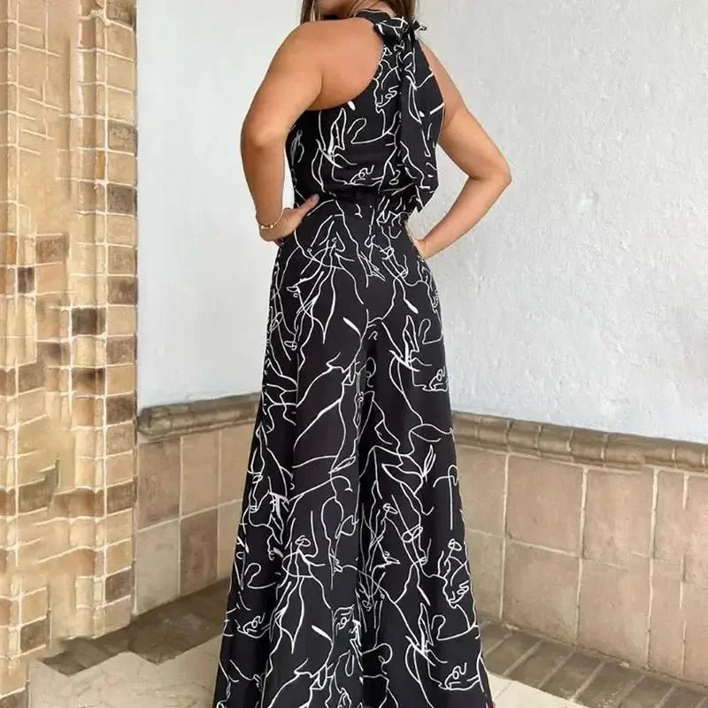 Women's Elegant Jumpsuit Wide Leg Long Pant Summer Sexy Sleeveless Women Casual Print Jumpsuit.  S-3X