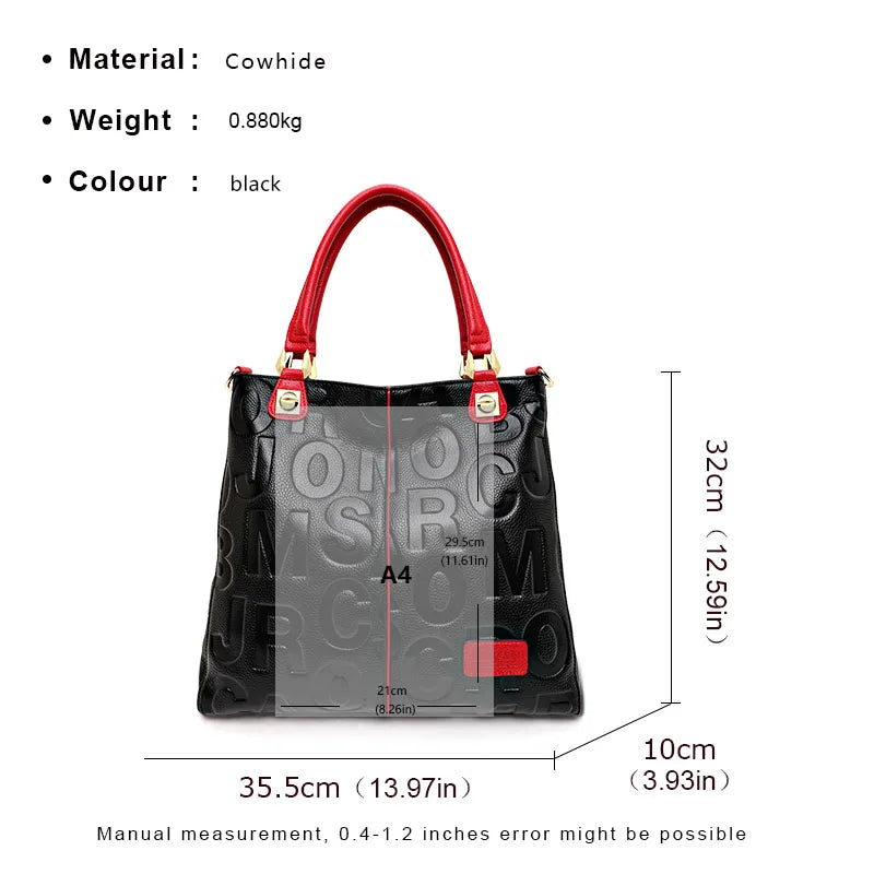 New Women's Cowhide Tote Bag Fashionable and Versatile Large Capacity Letter Printed Handheld Shoulder Bag
