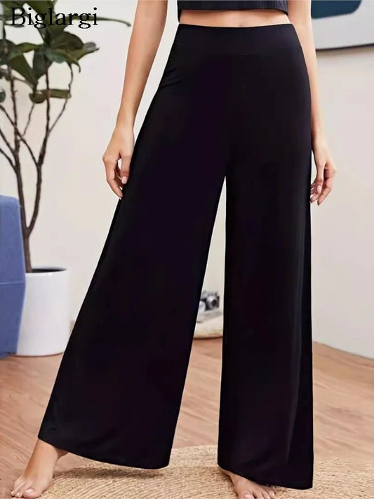 Plus Size Spring Summer Pant Women High Waist Fashion Loose Wide Leg Ladies Trousers