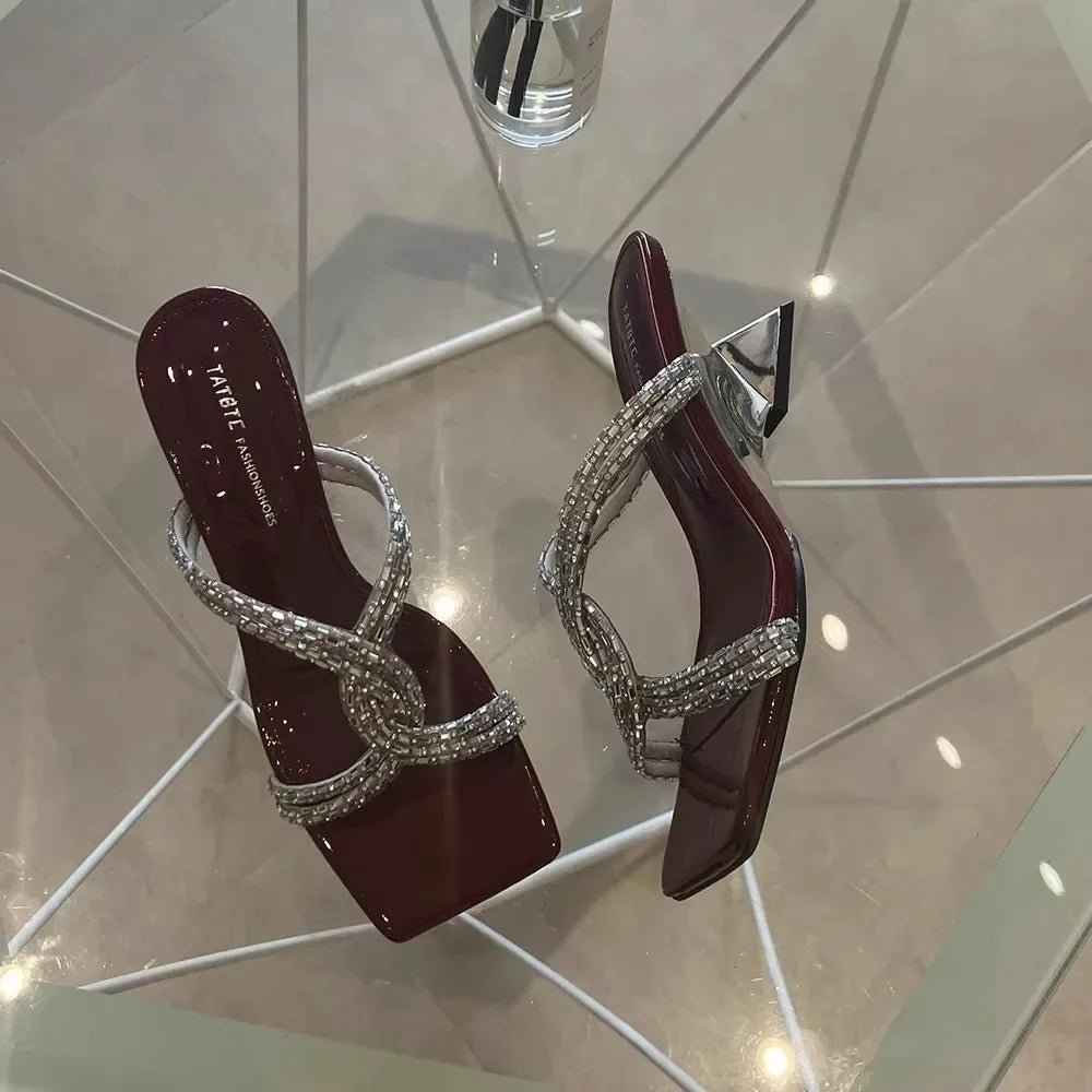 Women's Fashion Square Toe Rhinestone Sandal