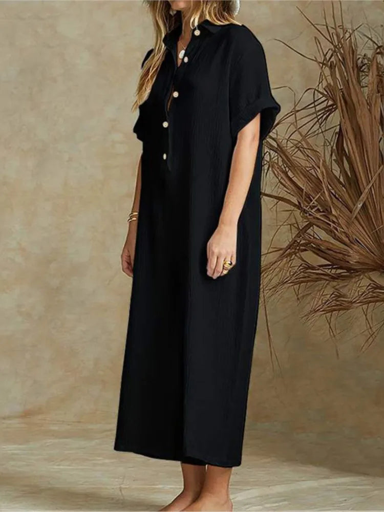 Elegant Casual Jumpsuit Cotton And Linen Women's Loose Jumpsuit.  S-3X