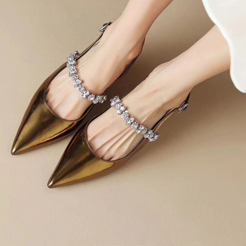 2025 Women's Sandals Buckle Rhinestone Pointed Toe Slingback Trend Summer Sandal