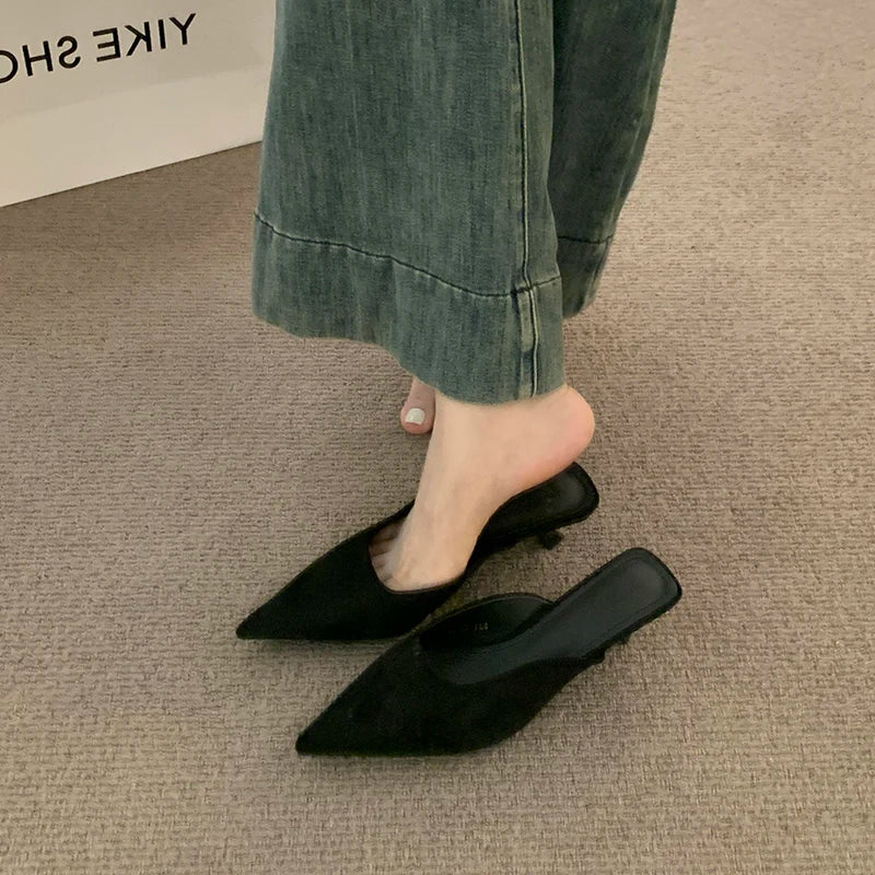 Designer Pointed Toe Mules Fashion Shallow Slip On Casual Low Heel Ladies Slides