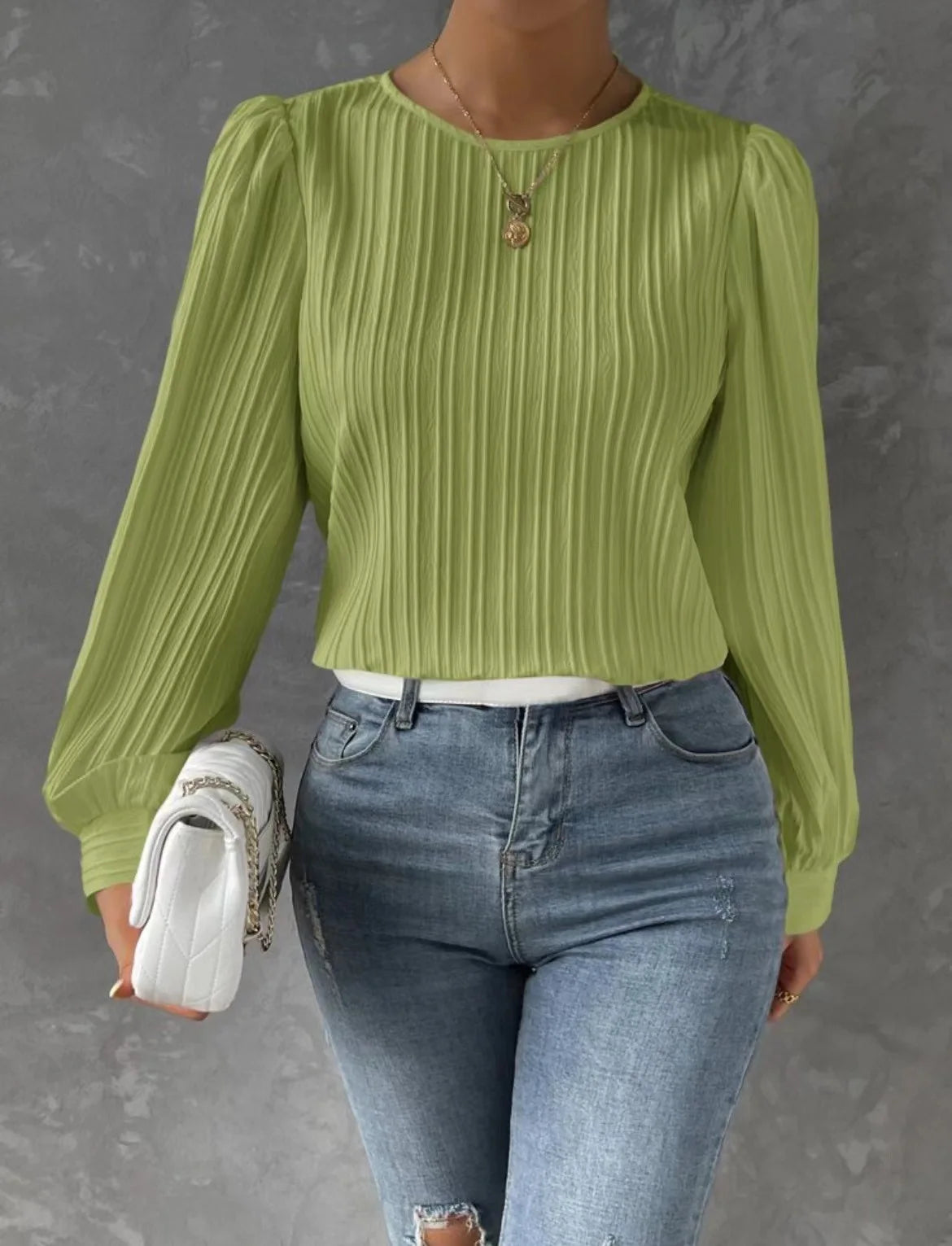 Women's Casual  Solid Round Neck Long Sleeve Blouse .