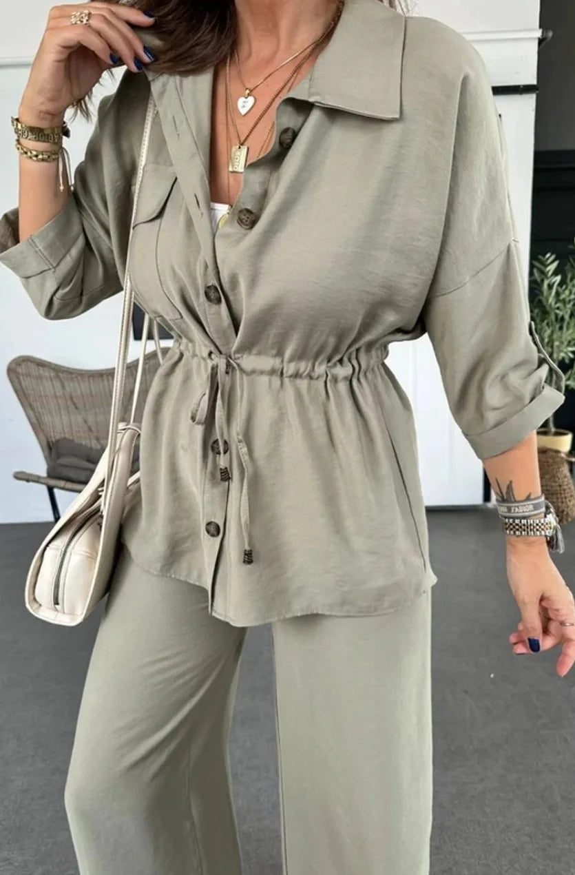 New Fashion Women's Long Sleeve Suit Casual Baggy Drawstring Shirt And Pants Female Two Piece Set.  S-3X