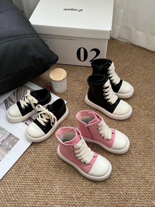 Children's Boots Autumn and Winter New Korean Style Short Boots for Boys and Girls Waterproof Mid-Calf Baby Girl Leather Boots Fashionable Brand Shoes