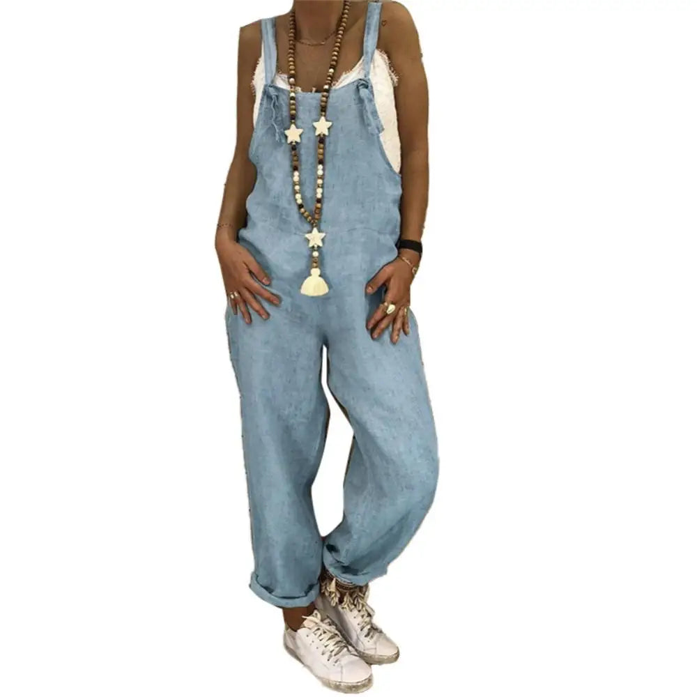 Women Casual Solid Color Sleeveless Adjustable Straps Loose Jumpsuit/Overalls.  M-5X