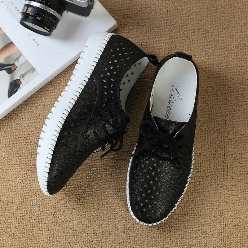 Quality Summer sneaker women platform shoe Genuine Leather Walking flat Breathable Comfort Shoe.